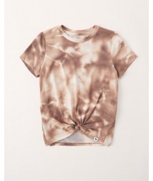Abercrombie Light Brown Wash Effect Knot Front Tee